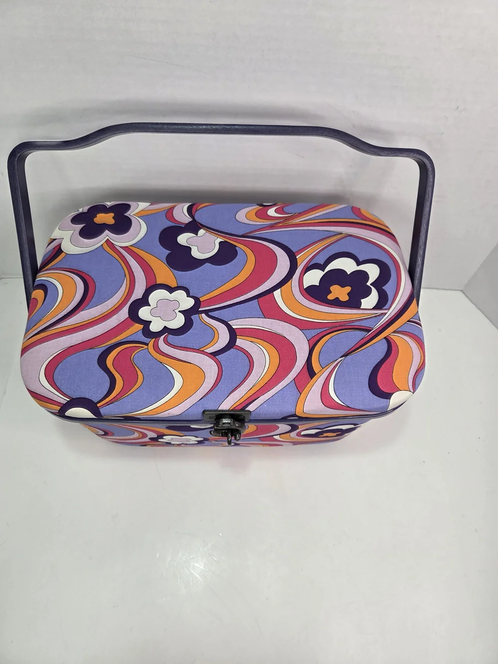VTG. 1960-70s Peter Max Style Print Sewing Basket Groovy Flower Power Colors